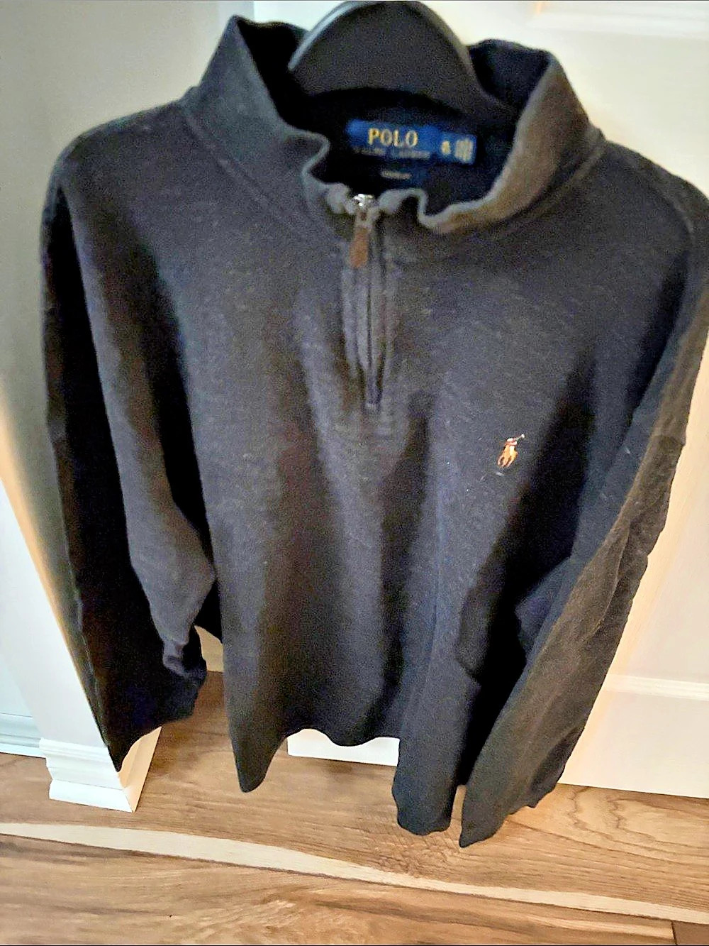 Polo Ralph Lauren Estate-Rib Quarter-Zip Pullover Men's XL Heather Grey/Black.